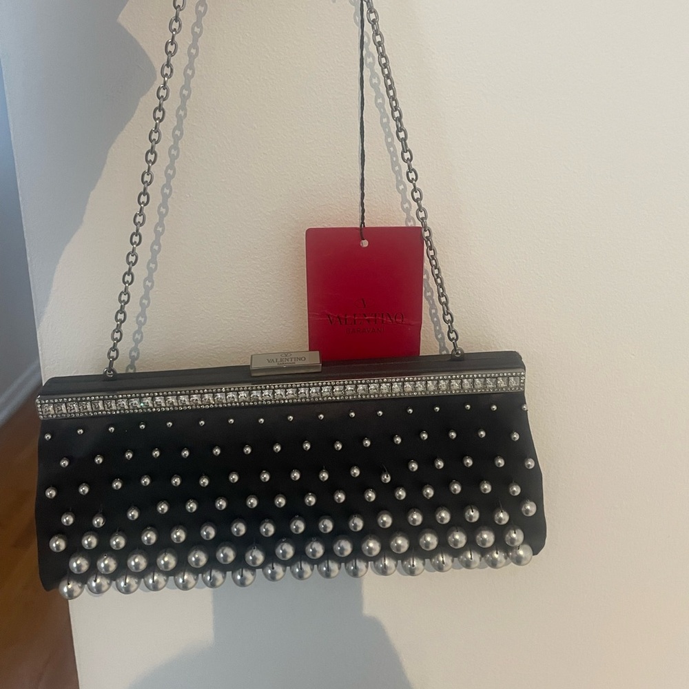 Black valentino night clutch with pearls